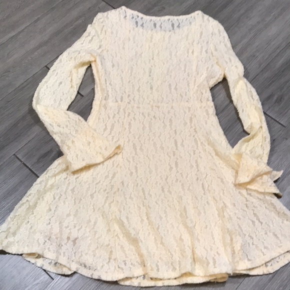 Free People Shearling Corded Lace Fit/Flare Cream Keyhole Front Dress size L - Picture 13 of 14